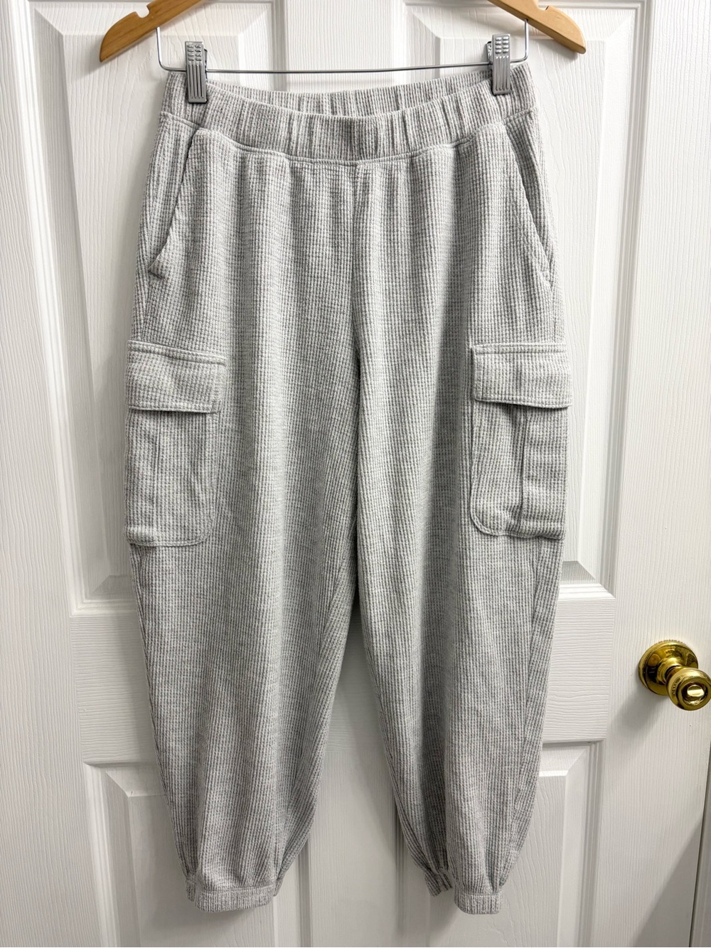 Aerie Jogger Sweatpants Waffle Knit Cargo Loungewear Small Light Grey